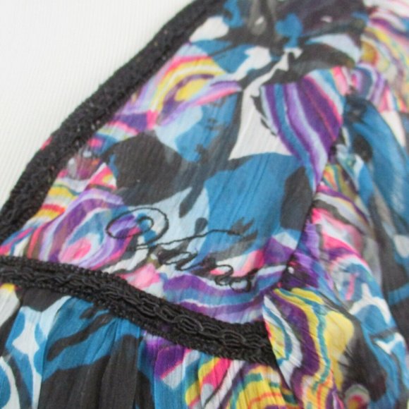 NWT VANS Off The Wall Multi Color Print Chiffon V Neck Loose Fit Lined Dress - Picture 4 of 9